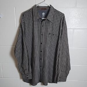 Timberland Men's Brown and Gray Small Plaid Button up Shirt